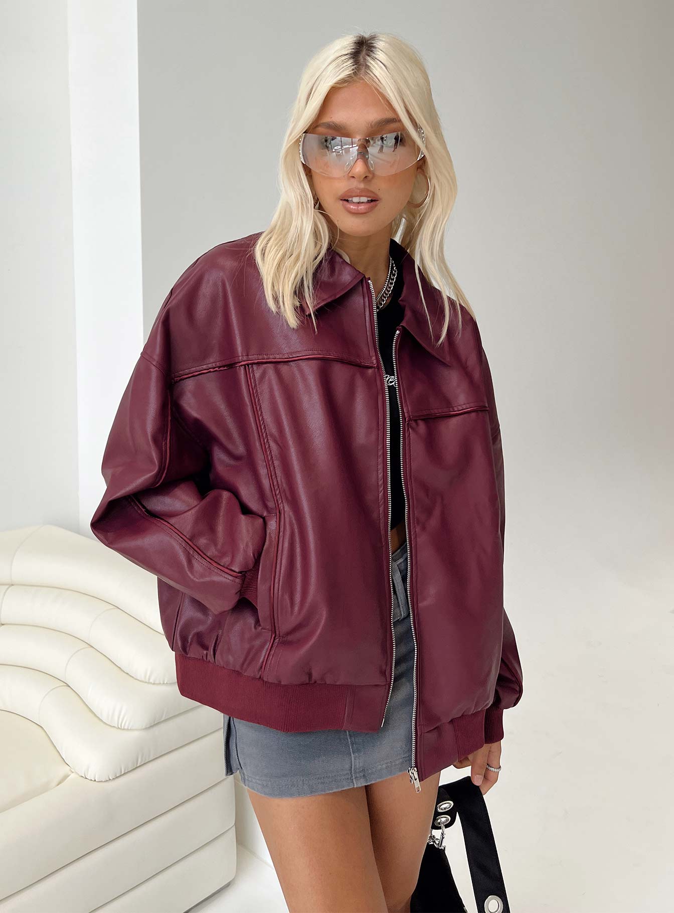 Bomberjacke Goldsmith Oversized in Lederoptik