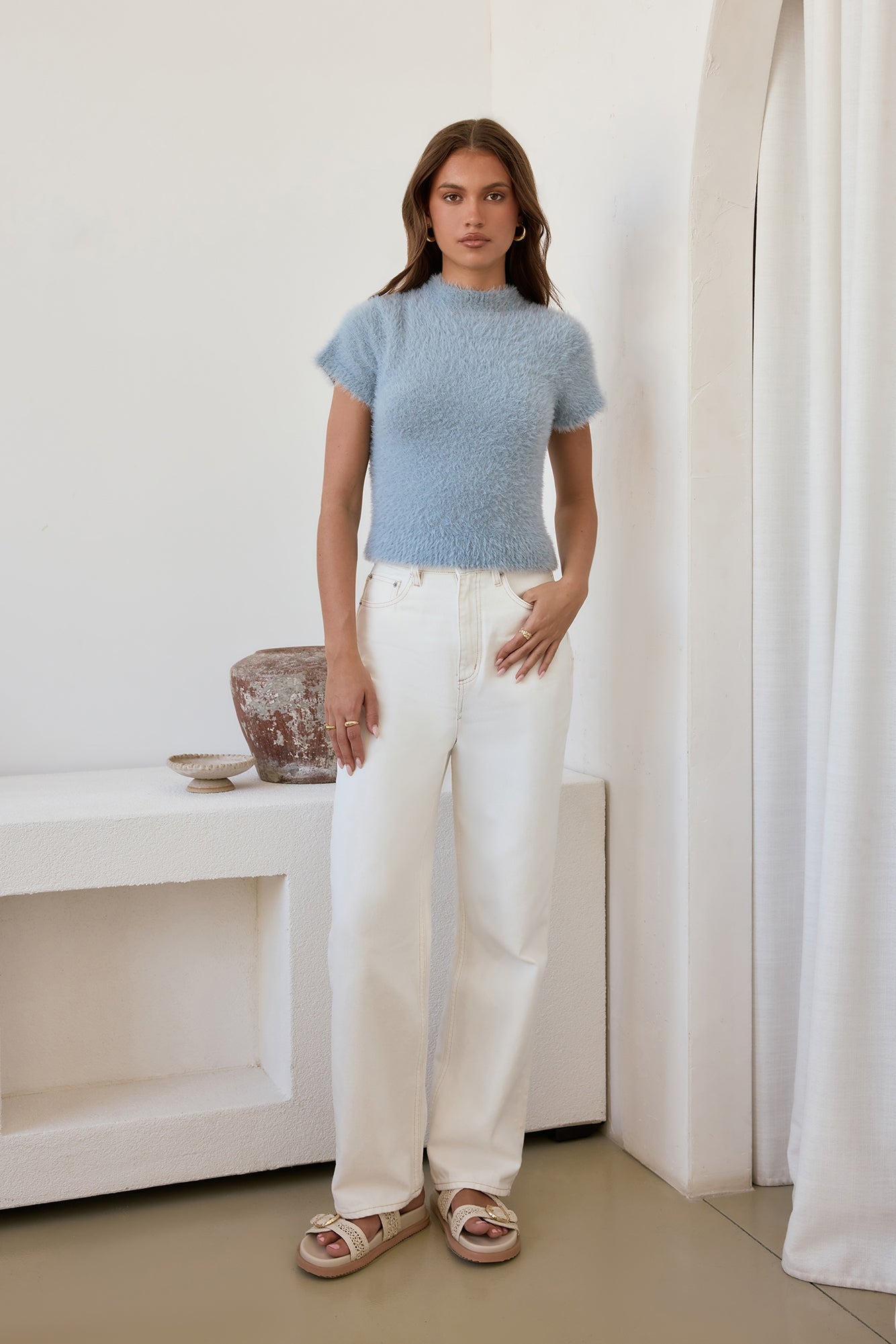 Old Money Hour Flauschiger Kurzarm-Strickpullover