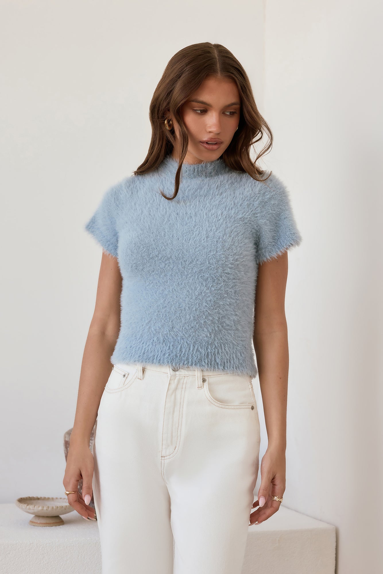 Old Money Hour Flauschiger Kurzarm-Strickpullover