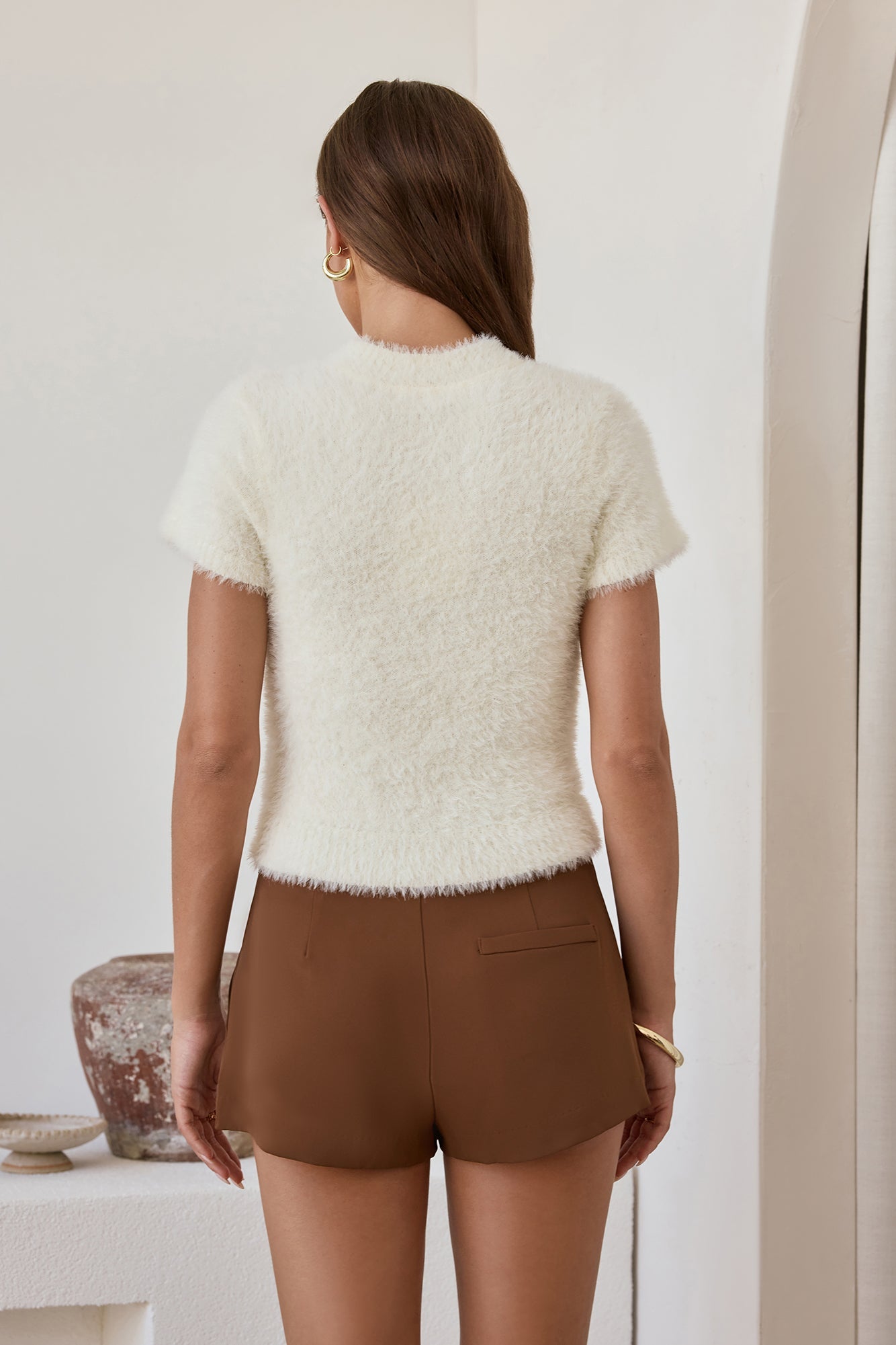 Old Money Hour Flauschiger Kurzarm-Strickpullover