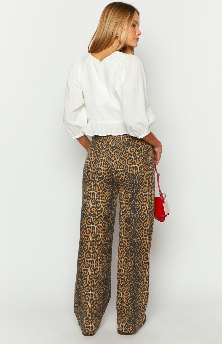 Leopard Straight-Leg Jeans Brunet